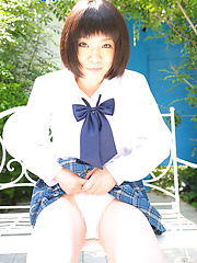 Japanese schoolgirl Kaori posing outdoor after lessons