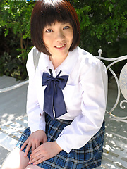 Japanese schoolgirl Kaori posing outdoor after lessons