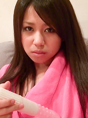 How long could this naughty Japanese girl hold out before slipping the toy under her thong? Satsuki's cotton panties quickly became wet and frustrated.