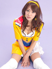 Yuki Aikawa Asian in long boots and latex suit has hot cleavage