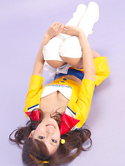 Yuki Aikawa Asian in long boots and latex suit has hot cleavage