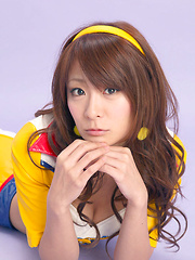 Yuki Aikawa Asian in long boots and latex suit has hot cleavage