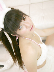 Ayumi Hayama Asian has big tits in fluffy bunny outfit and plays