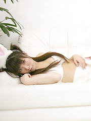 Ayumi Hayama Asian has big tits in fluffy bunny outfit and plays