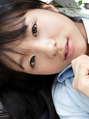 Miho Morita Asian takes school uniform off and shows body outdoor