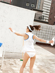 Kana Yuuki Asian takes tennis skirt off while playing with ball