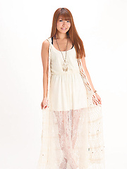 Minami Hazuki Asian in white dress and with sexy smile is amazing