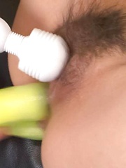 Ryuu Narushima Asian gets vibrator in ass and slit and sucks tool