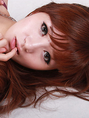 Sandy Asian in red dress is so leering touching her sexy lips