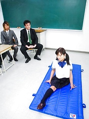 Aika Hoshino Asian flexible takes uniform off and sucks boner