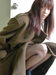 Asana Mamoru Asian takes coat off and exposes generous hooters