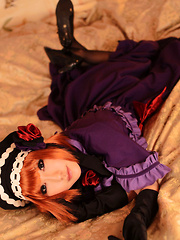 Saku Asian looks just like a doll in her mauve old times dress